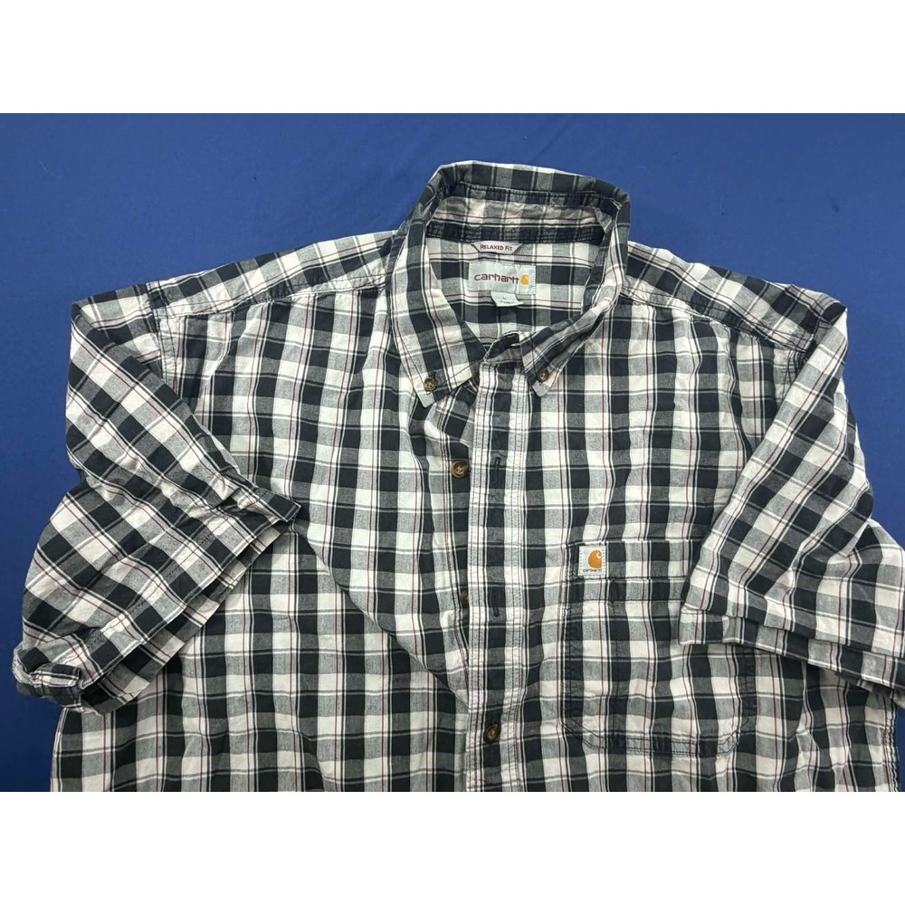 Carhartt Short Sleeve Button Shirt Plaid Large Relax Fit Workman Blue